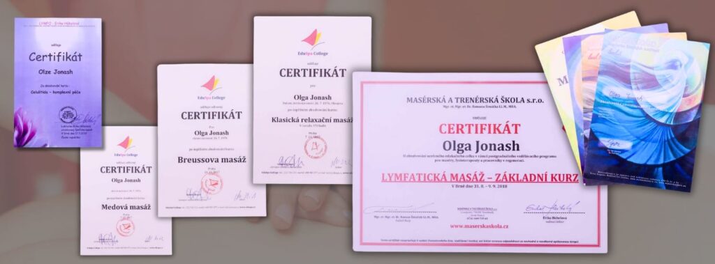 Certifikáty Olga Jonash - Masáže Olli